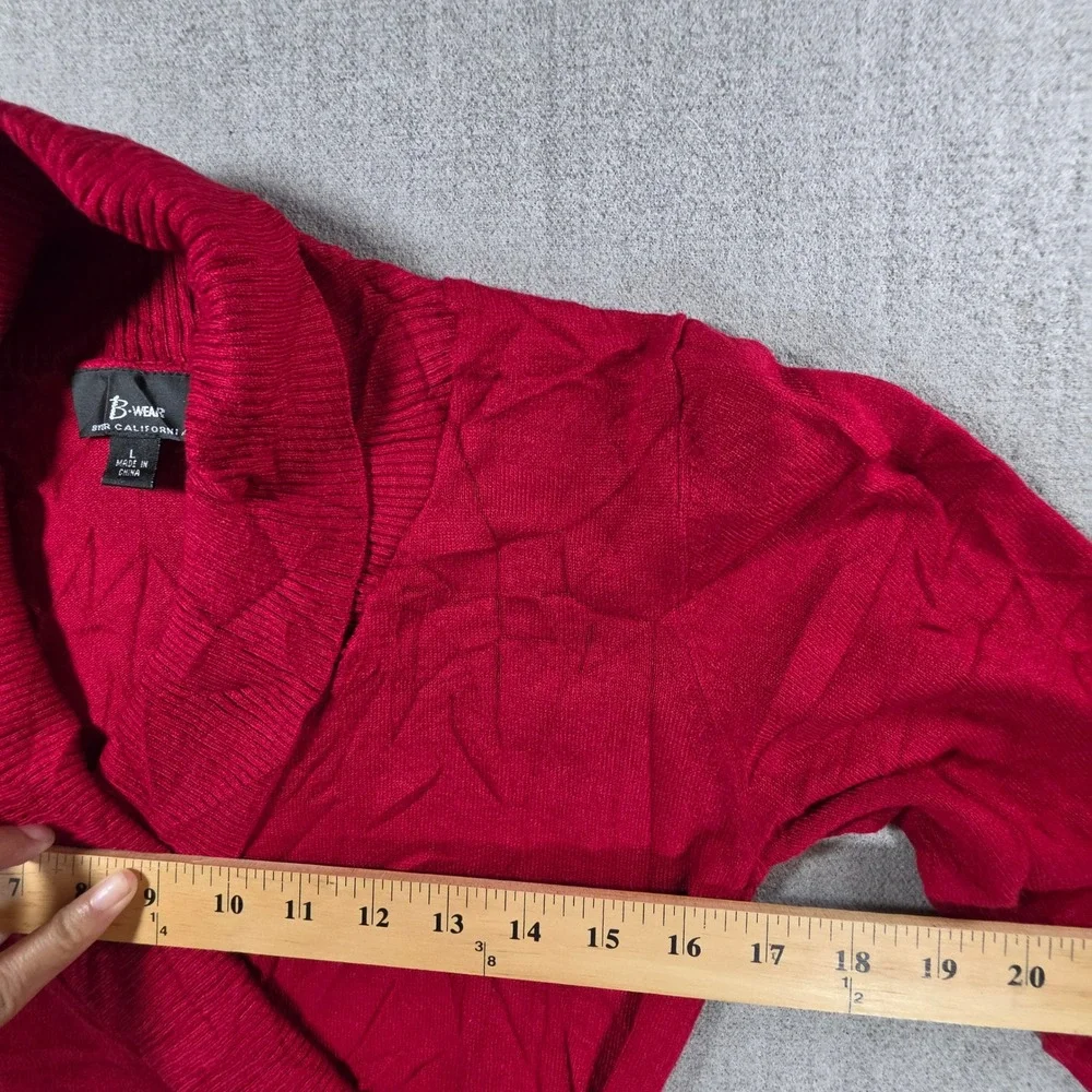 Byer California B-Wear Sweater Womens L Red Surplice Shawl Collar 3/4 Sleeve